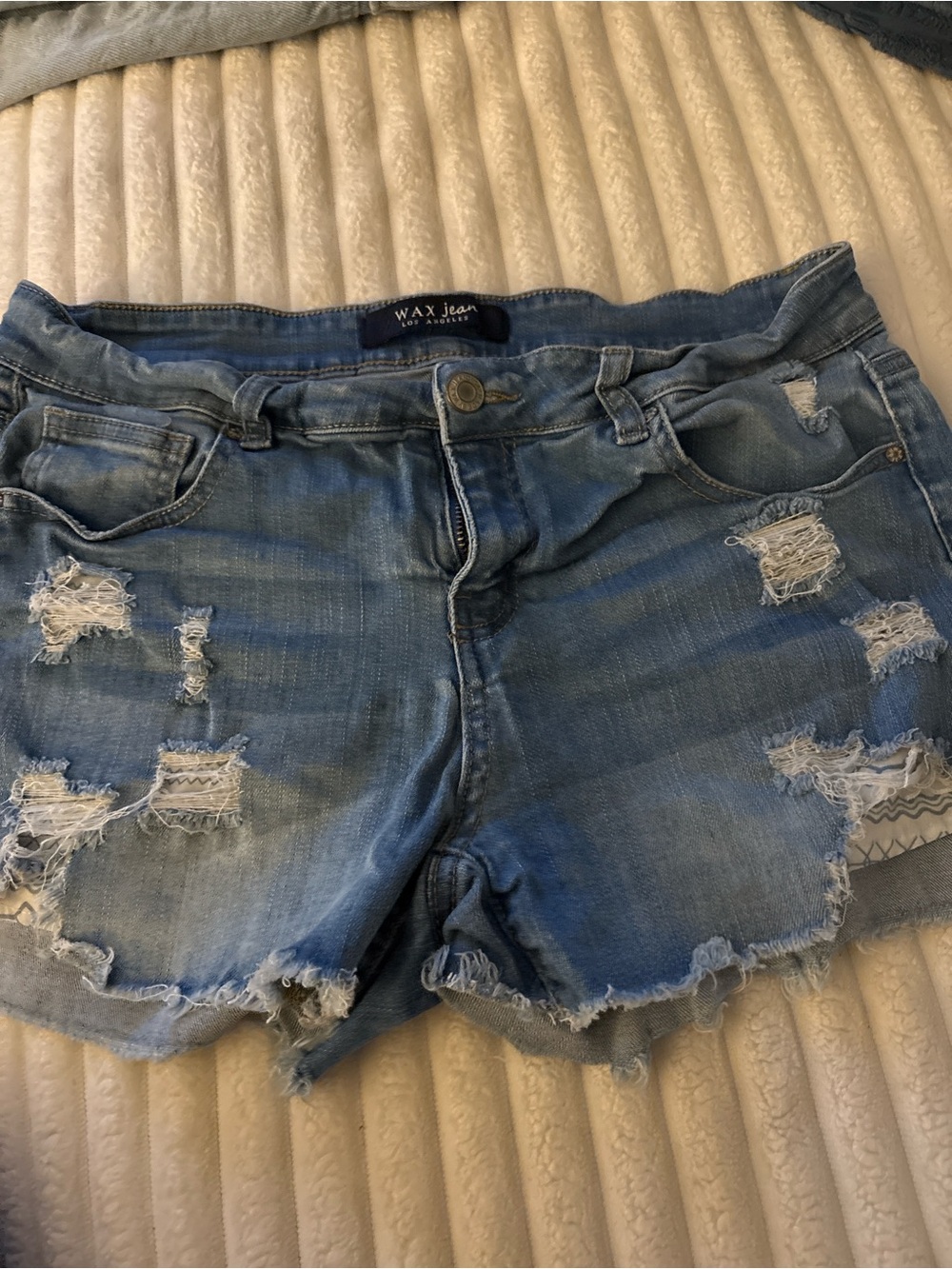 Wax Jean Light Blue Distressed Denim Shorts